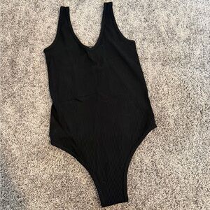 Ribbed Black V-Neck Bodysuit Tank- Women's size M/L
